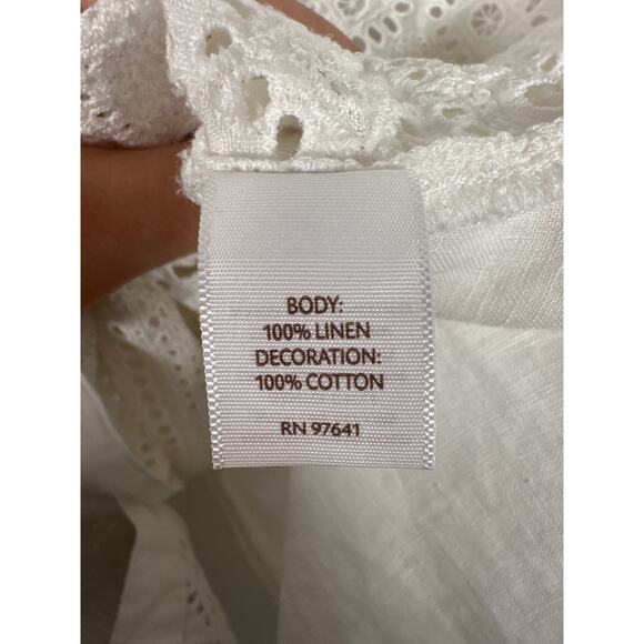 J Jill Love Linen White Button Down Shirt Embroidered Eyelet Linen Womens Size S - Picture 8 of 9